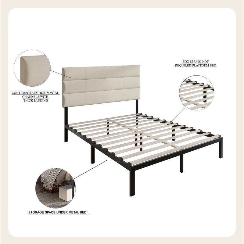 CraftPorch Contemporary Woven Linen Fabric Upholstered Platform Bed