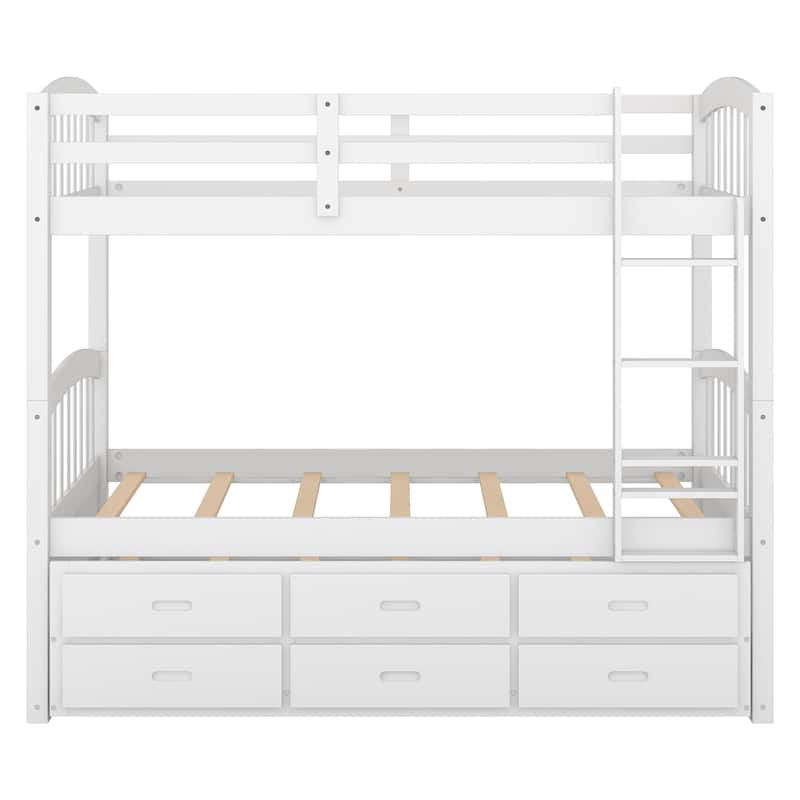 Wooden Twin over Twin Bunk Bed with Pull-Out Trundle and Storage Drawers