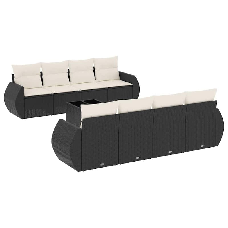 vidaXL Garden Sofa Set Black and Cream White PE rattan 98.4 in - 21.7 x 21.7 x 14.6