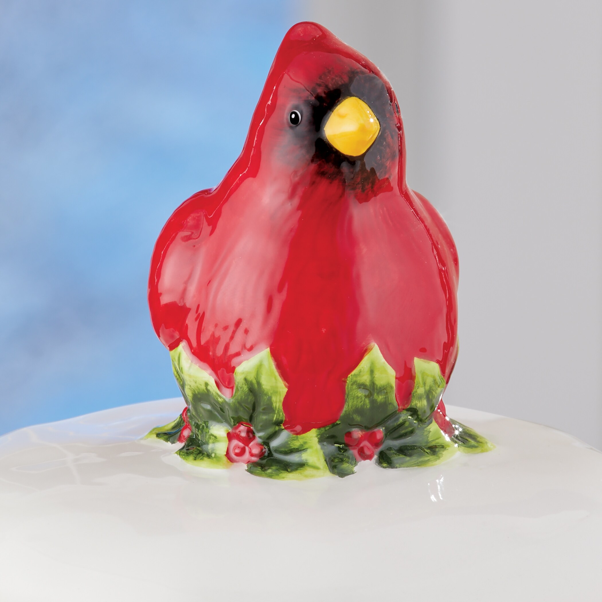 Hand-Painted Winter Cardinal Ceramic Cookie Jar - 5.75 x 11.25 x