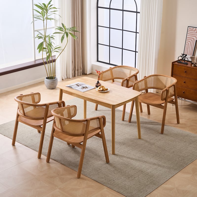 Christopher Knight Home - Mid-Cenutry Natural Rattan Mesh Dining Chairs Set with Ergonomic Curved Back and Armrests