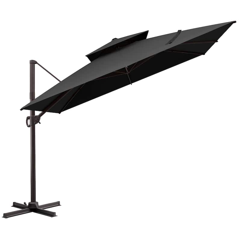 VredHom Dual Top Wind Vent 11x11Ft Offset Cantilever Patio Umbrella - Black