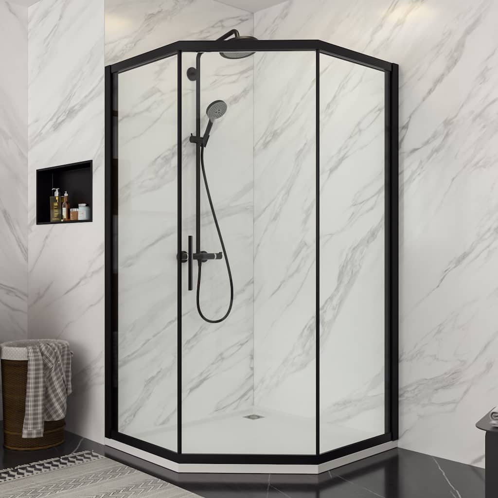 Lordear 42" x 76" Glass Shower Door Stainless Steel Frame Sliding Door Black Shower Enclosure - 41.9 in.W x 76 in H.
