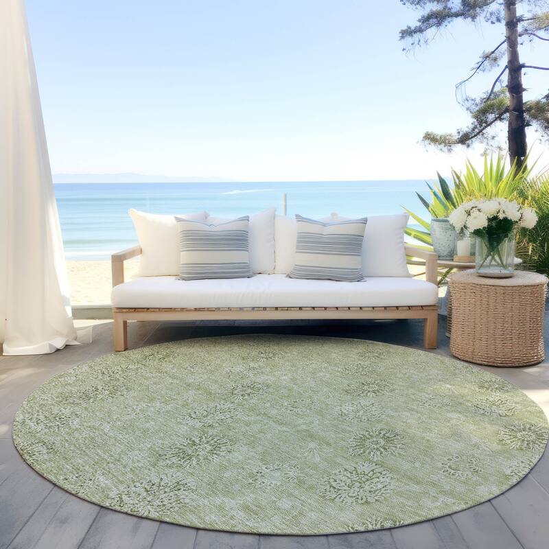 Machine Washable Indoor/ Outdoor Chantille Floral Burst Rug - Sage - 8' x 8'