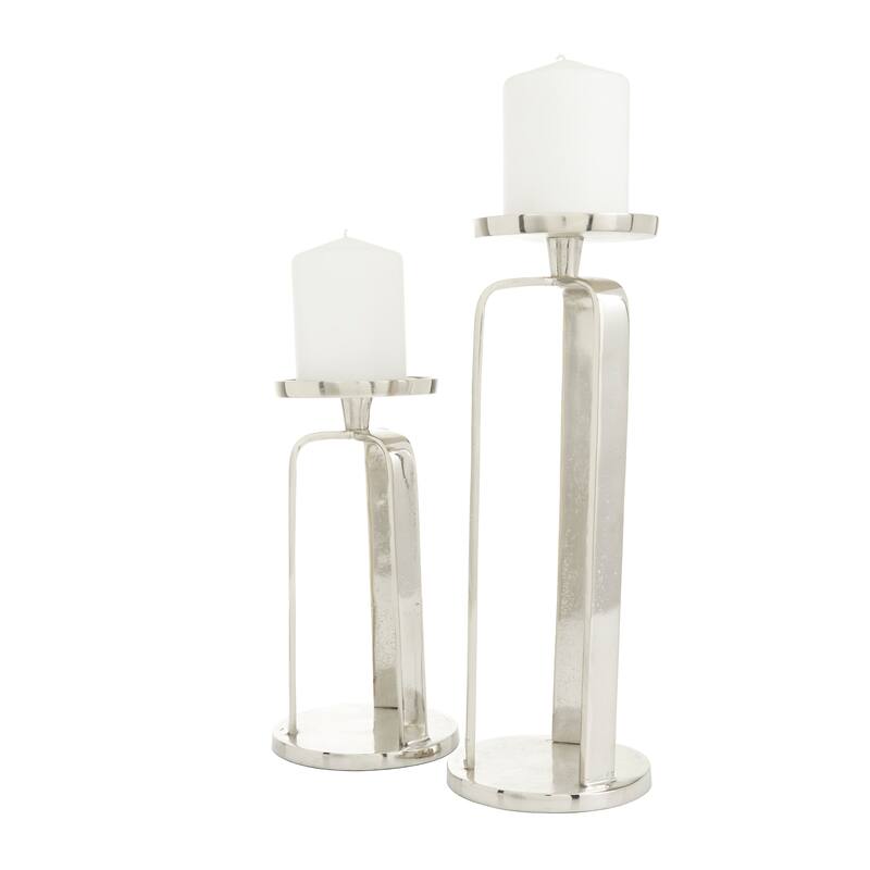 CosmoLiving by Cosmopolitan Black, Silver or Gold Aluminum Pillar Geometric Candle Holder (Set of 2) - S/2 14", 10"H