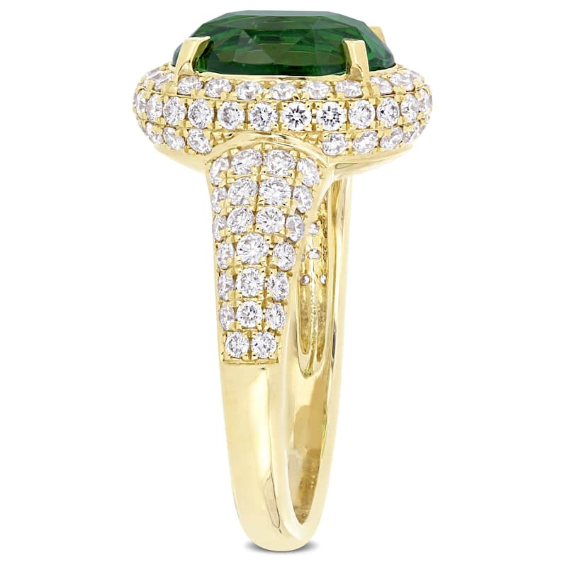 Miadora 5ct TGW Tsavorite and 1 1/3ct TDW Diamond Double Halo Cocktail Ring in 14k Yellow Gold