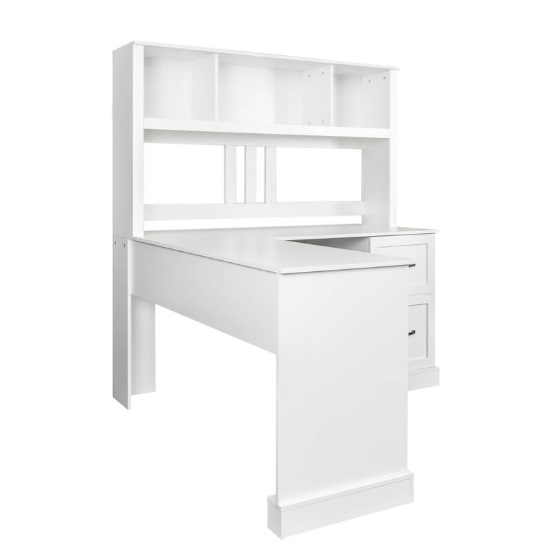 Large Home Office L-Shape Computer Study Desk with 2 Drawers, Shelf
