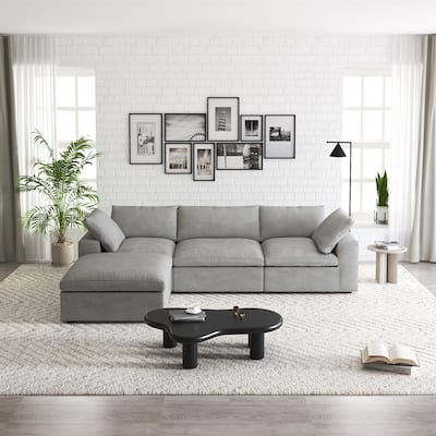 Commix Down Filled Sectional Sofa L-shape 4 Piece Modular Couch with Storage Ottoman