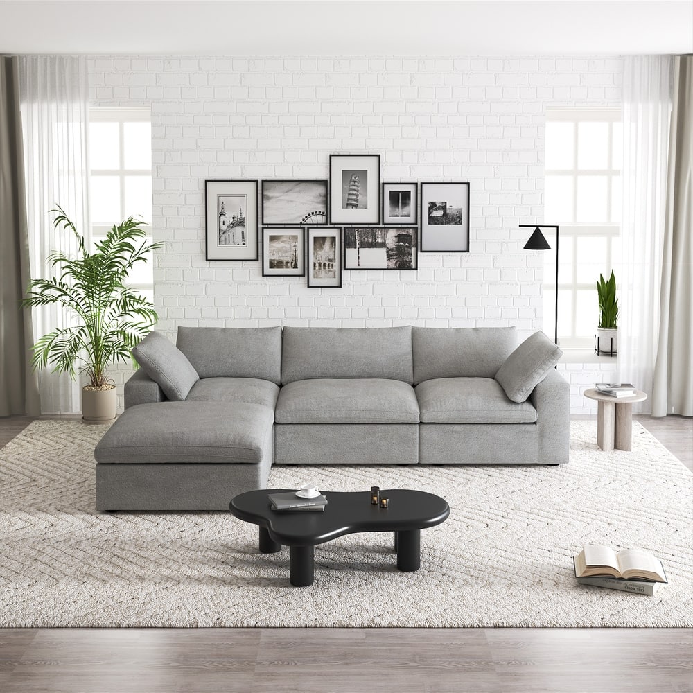 Commix Down Filled Sectional Sofa L-shape 4 Piece Modular Couch with Storage Ottoman