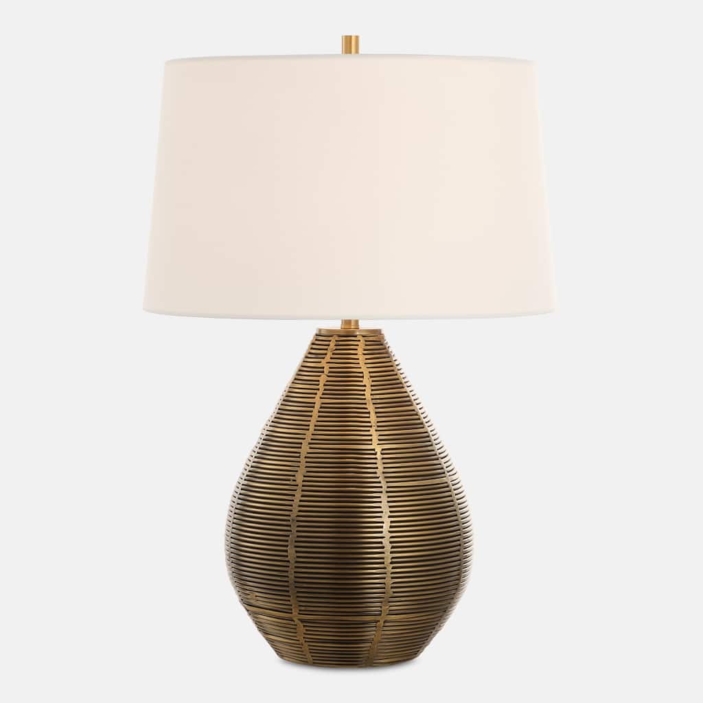 Hand Forged Steel Table Lamp with Drum Shade - 25" - Brushed Brass
