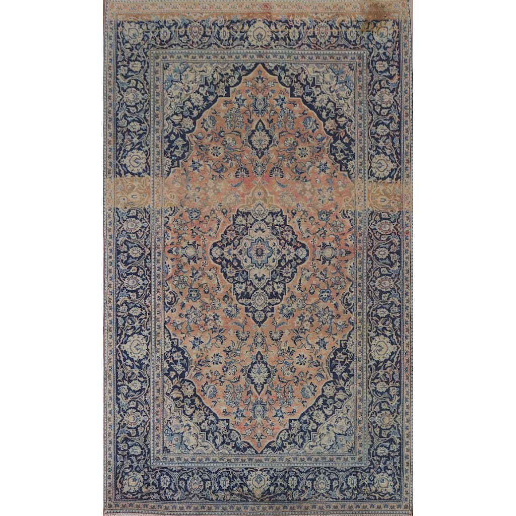 Hand Knotted Oriental 100% Wool Carpet Traditional Floral Oranges & Rust Mashad Area Rug - 9' 11'' X 6' 6''