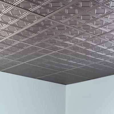 FASÄDE Traditional Style 4 Decorative Vinyl 2ft x 2ft Lay in Ceiling Panel in Brushed Nickel (5 Pack)