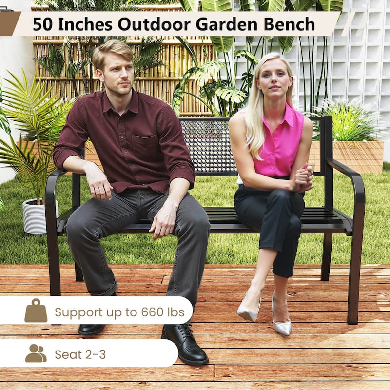 Costway 50" Garden Bench with Patterned Backrest and Curved Armrests - See Details