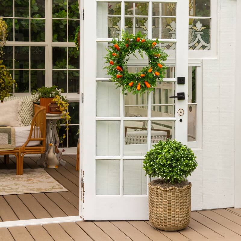 23-in UV Resistant Artificial Flowering Boxwood Topiary with Stake