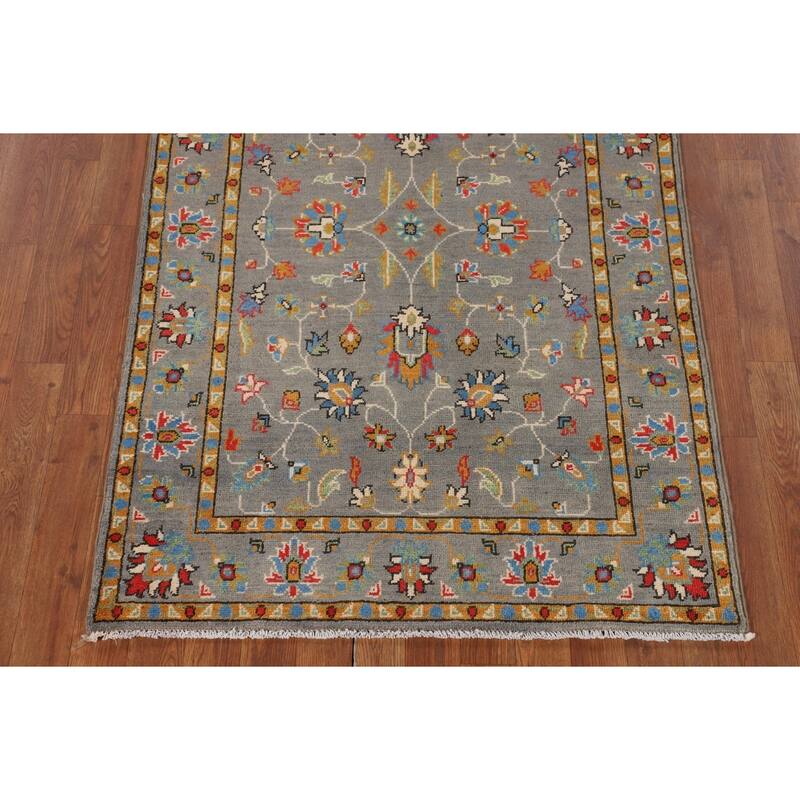 All-Over Gray Oushak Oriental Accent Rug Handmade Wool Carpet - 3'4" x 5'2"