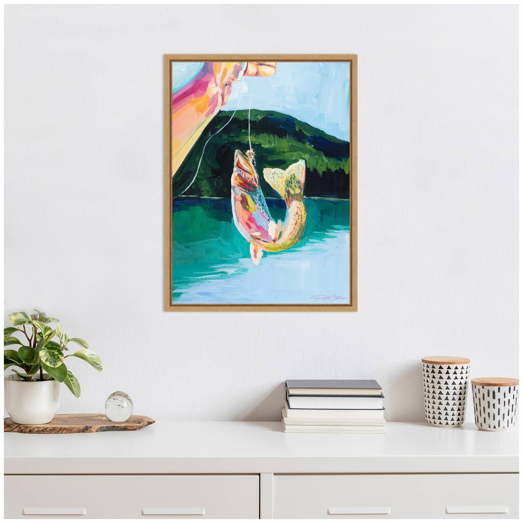 Kate and Laurel Sylvie Rainbow Catch Framed Canvas by Rachel Christopoulos