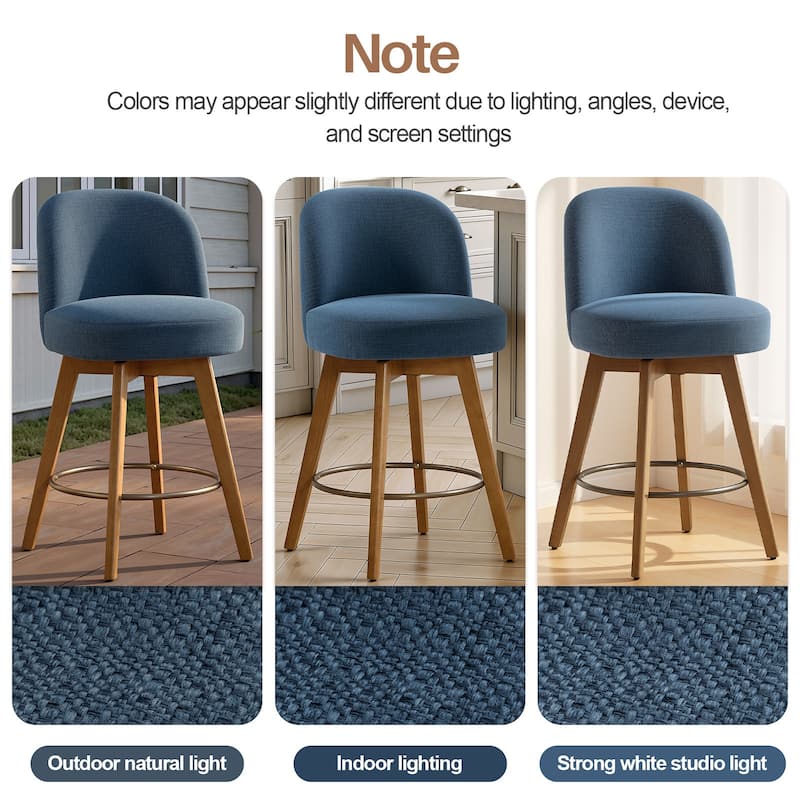 26" Upholstered Swivel Counter Stool With Solid Wood Frame - 37.8"H x 19.7"W x 23.2"D