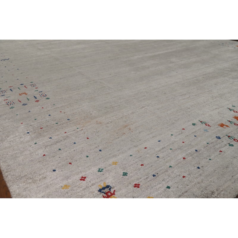 Hand Knotted Oriental 100% Wool Carpet Tribal Tribal Beige & Ivories Gabbeh Area Rug - 12' 2'' X 8' 11''