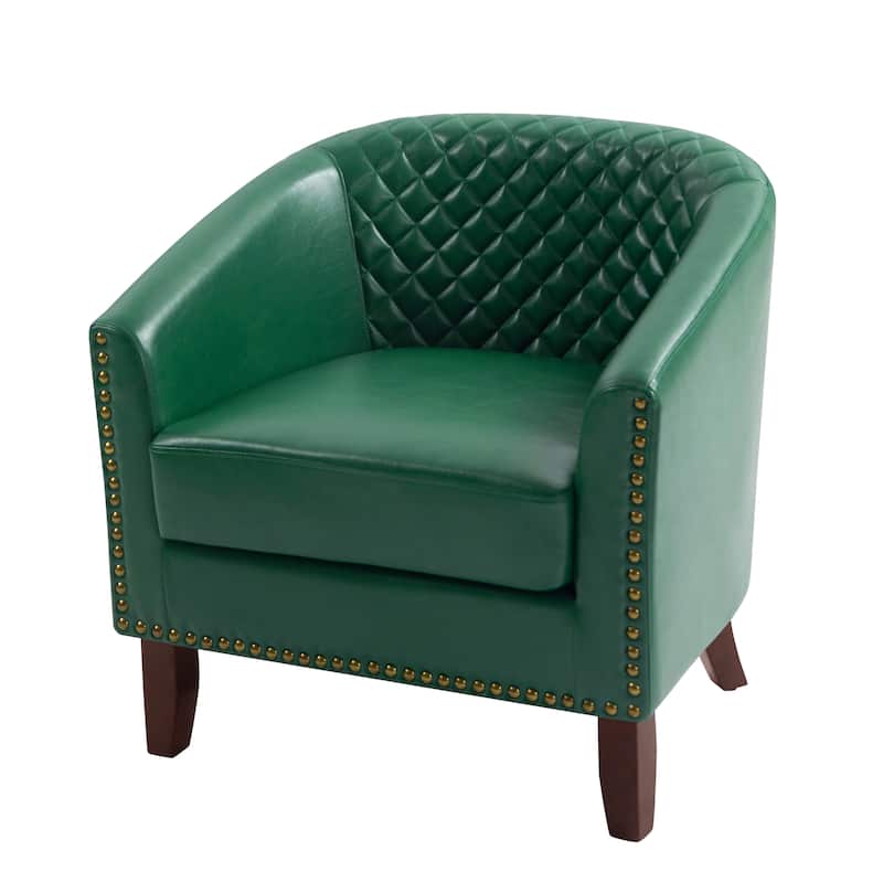 Modern Leather Nailheads Trim Barrel Accent Chairs with Wood Legs