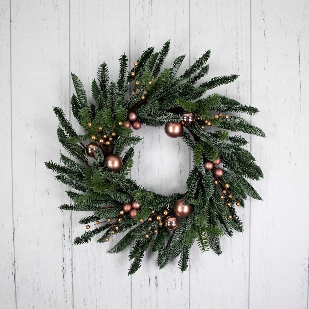 Ball Ornaments Artificial Christmas Wreath - 28" -Rose Gold - Unlit