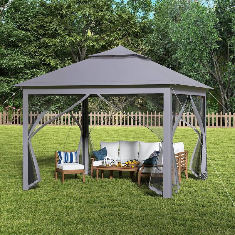 Costway 11'x11' 2-Tier Pop-Up Gazebo Tent Portable Canopy Shelter