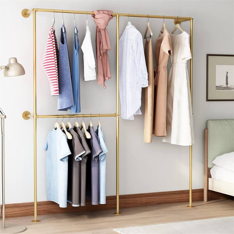 Gold Pipe Clothing Racks with 2 Tier Shelves
