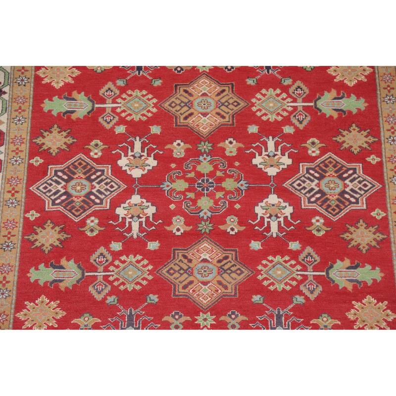 Hand Knotted Oriental 100% Wool Carpet Traditional All-Over Red Kazak Area Rug - 9' 6'' X 6' 8''