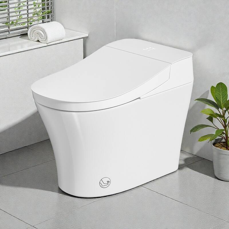 Smart Toilet Bidet One Piece Elongated with Built In Tank. Auto Open Close. Heated Seat. Warm Water. Dryer. CSA Certified - White
