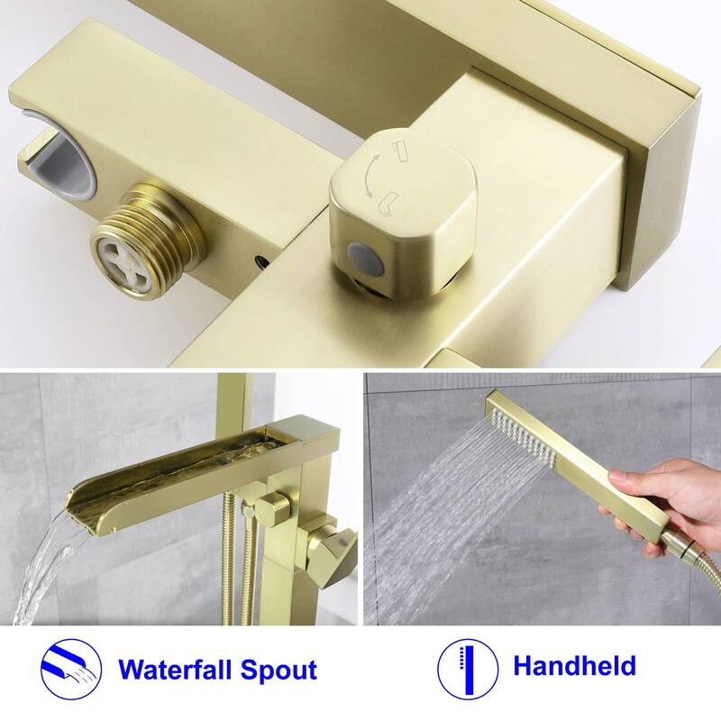 Freestanding Bathtub Faucet With Sprayer Floor Mount Tub Faucets Waterfall Tub Filler With Hand Shower Modern Bath Tub Trim