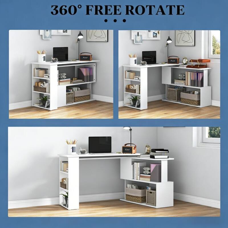 Spacious Writing Table Workstation,L Shaped Corner Computer Desk,360° Rotating Home Office Desk