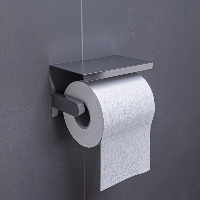 ALFI brand ABTP66-BSS Brushed Stainless Steel Toilet Paper Holder with Shelf - Grey