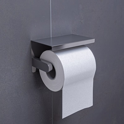 ALFI brand ABTP66-BSS Brushed Stainless Steel Toilet Paper Holder with Shelf - Grey