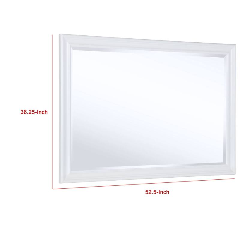 Heo Dresser Mirror, Landscape White Wood Frame, Beveled Glass, 36 Inch