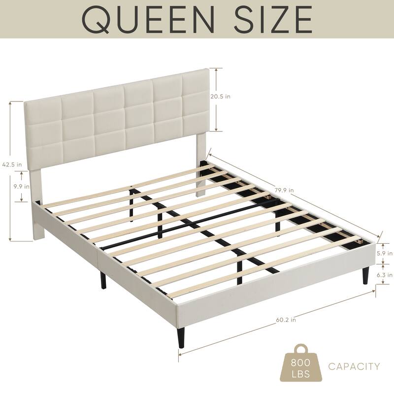Platform Bed Frame with Fabric Upholstered Headboard