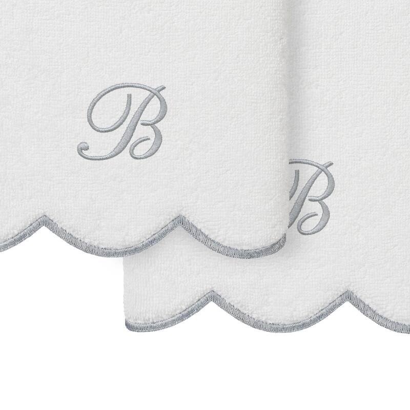 Authentic Hotel and Spa 100% Turkish Cotton Grey ADORNIA Scallop Personalized 2 Piece Hand Towel Set - 2 Hand Towels