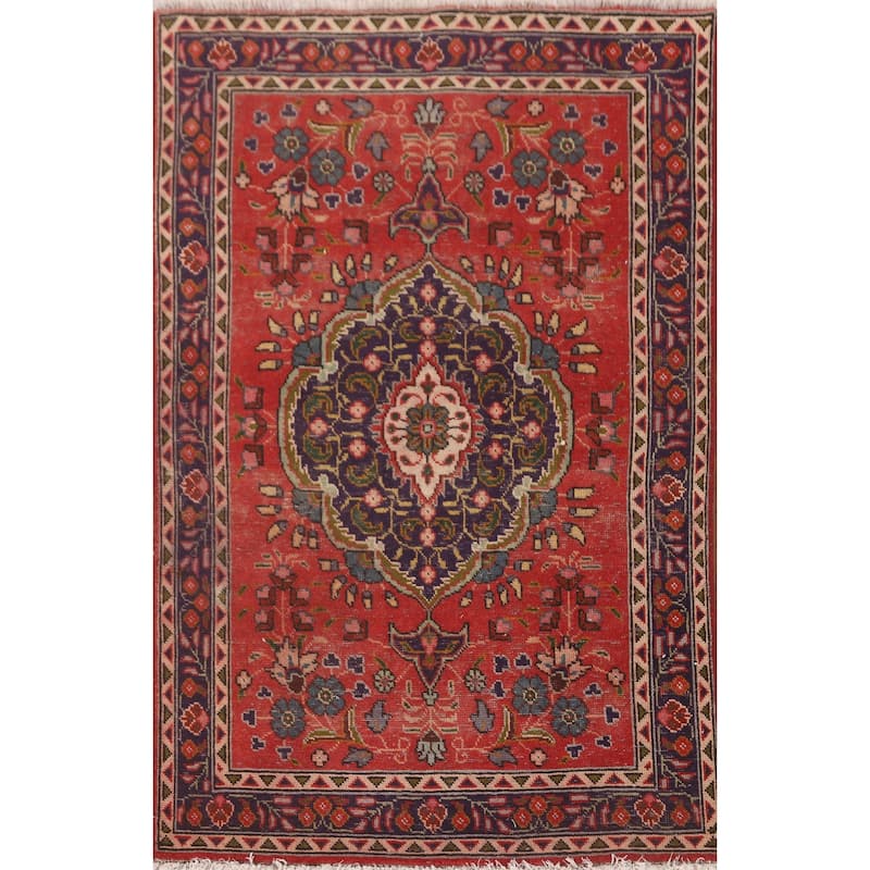 Tabriz Persian Vintage Rug Hand-Knotted Wool Carpet - 3'2" x 5'0"
