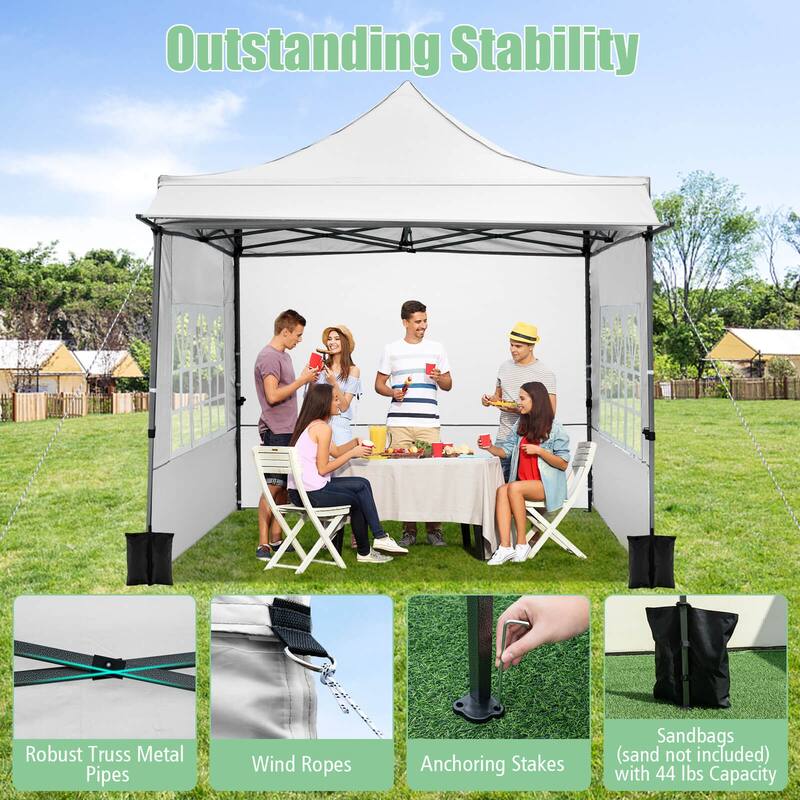 Costway 10 x 10 FT Pop up Canopy Tent with Sidewalls & Awning, Wheeled - See Details
