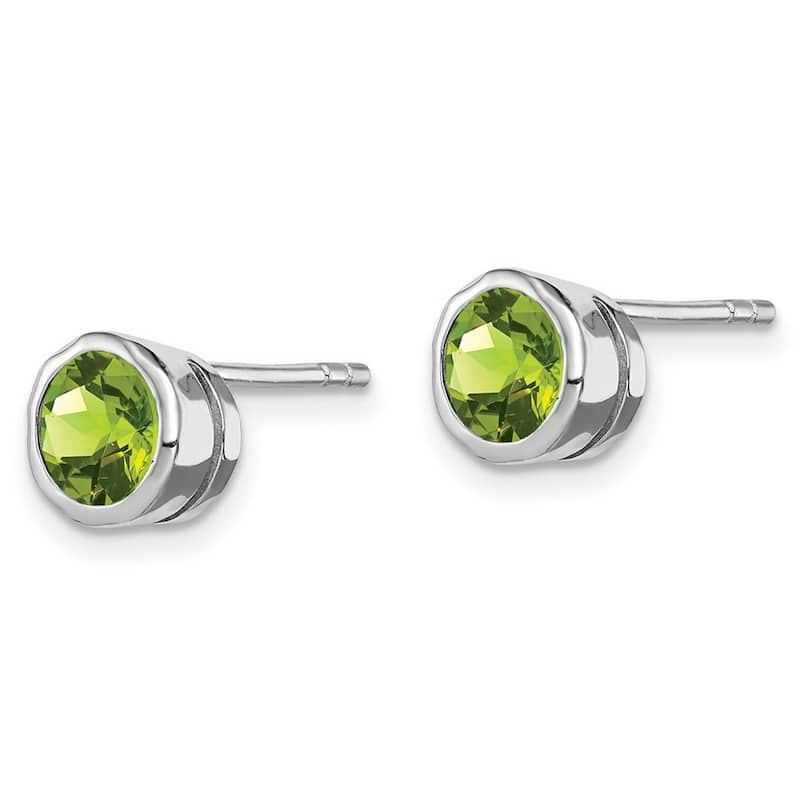 Curata 925 Sterling Silver Bezel Rhodium plated Peridot 7mm Round Stud Earrings