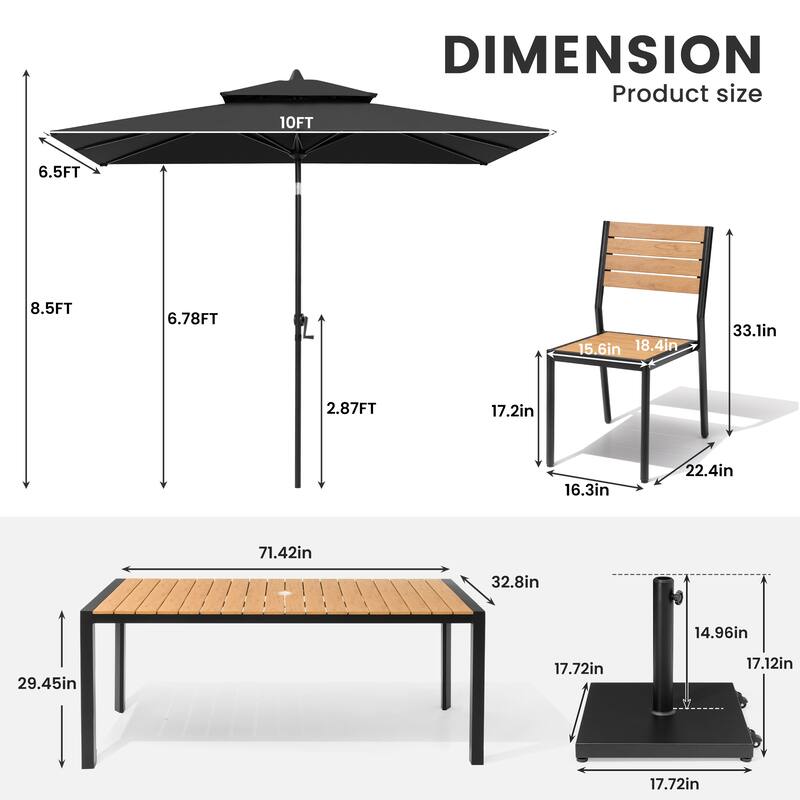 9/11-Piece Outdoor Dining Set Aluminum Table and Stackable Chairs w/10 ft Umbrella and Base