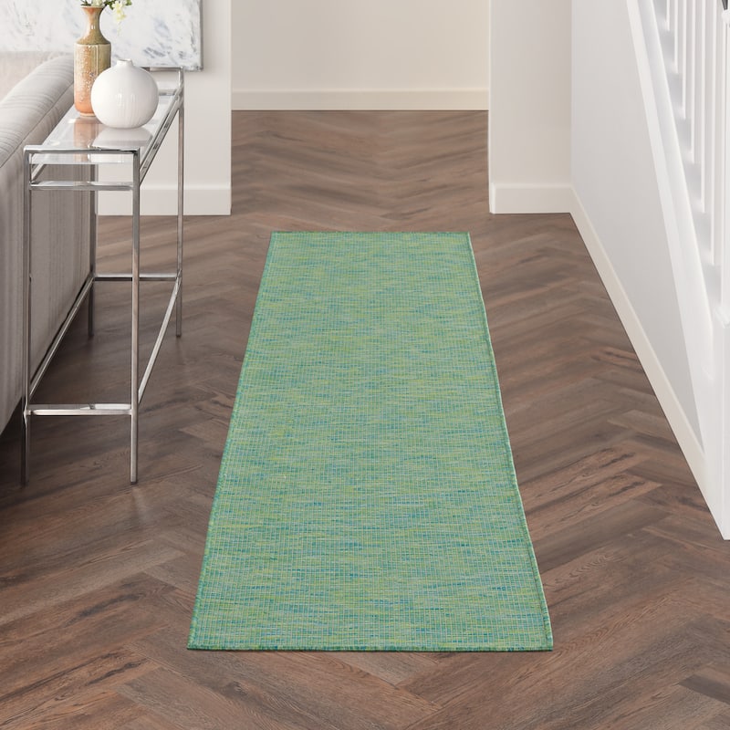 Nourison Positano Casual Modern Indoor/Outdoor Rug - 2'2" x 12' Runner - Blue/Green