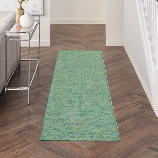 Nourison Positano Ombre Casual Modern Indoor/Outdoor Rug - 2'2" x 8' Runner - Blue/Green