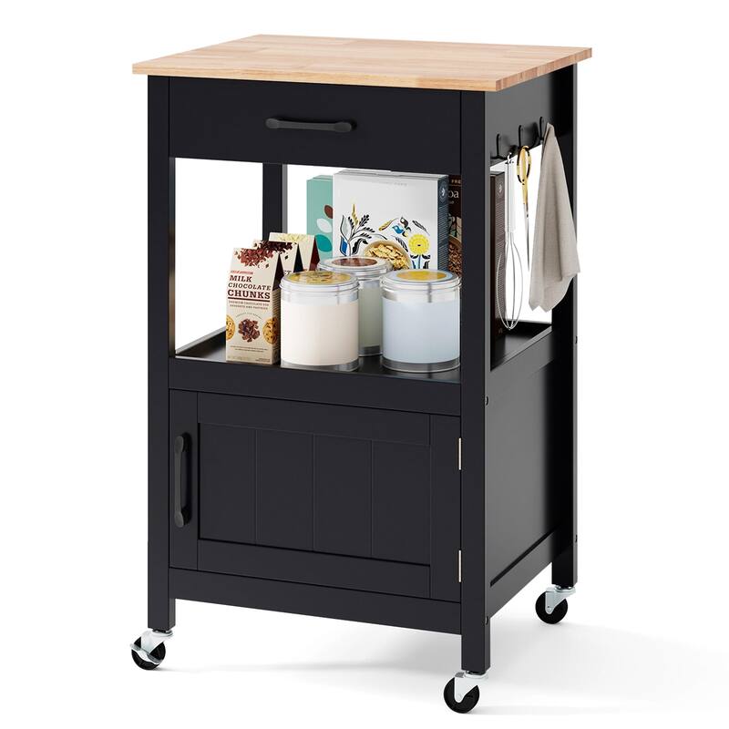 Mobile Rolling Kitchen Cart with Drawer and Cabinet Hooks for Dining Room or Living Room - 22" x 18" x 36" (L x W x H)
