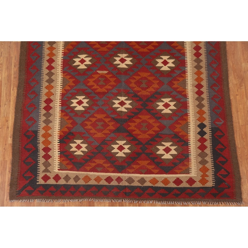 Reversible Tribal Kilim Oriental Rug Hand-woven Bedroom Wool Carpet - 6'3" x 9'10"