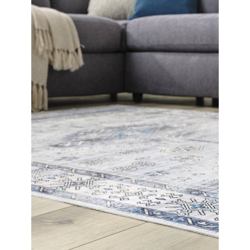 Signature Design by Ashley Hebruns Blue/White Machine Washable Rug