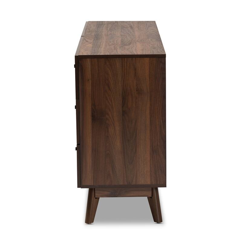 Mid-Century Walnut Brown 6-Drawer Dresser with Tapered Legs, Smooth Glide Drawers, and Sleek Retro Modern Style