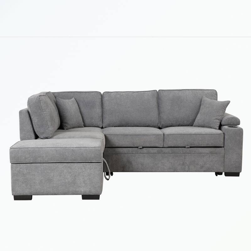 Modern 2 in 1 Pull Out sofa bed L Shape Couch with Storage Ottoman