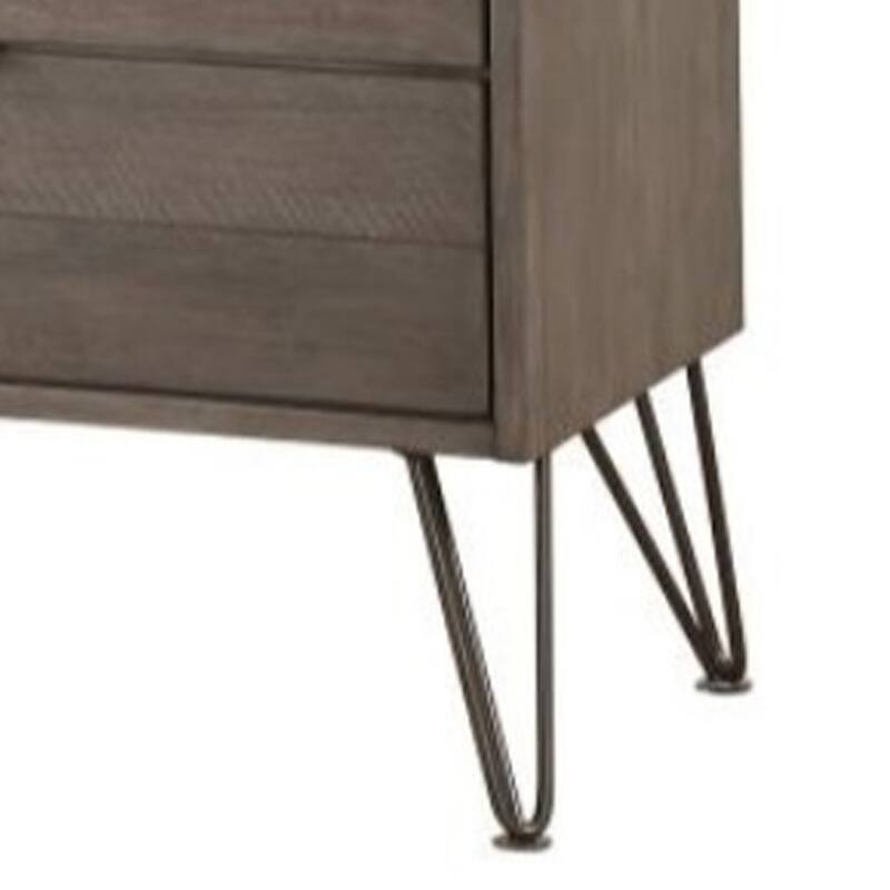 Contemporary Style Solid Wood Dresser with Metal Hairpin Legs, Grey