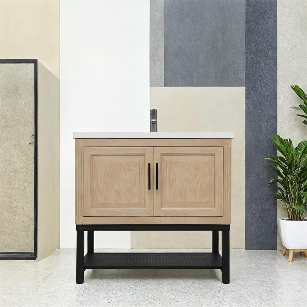 36" Bathroom Vanity with White Ceramic Sink & Hot and Cold Faucet