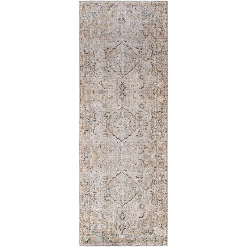 Hauteloom Fatih Living Room, Bedroom Machine Washable Area Rug - Beige, Charcoal, Gray - 2' x 2'11"