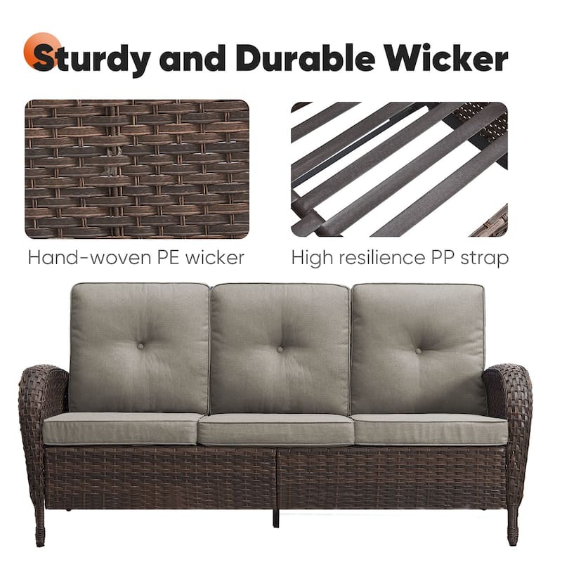 5 Pieces Rocker Chairs Patio Sofa Table Brown-Beige - Brown